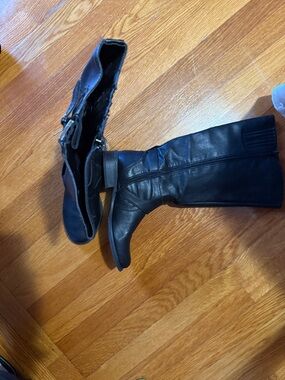 G by Guess Black Leather Mid-Calf Heeled Boots
